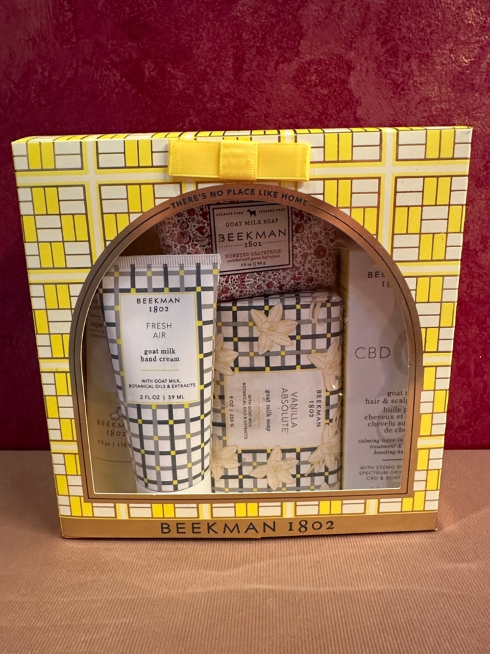 Beekman 1802 Unique Gift Set in Yellow Plaid Packaging box New